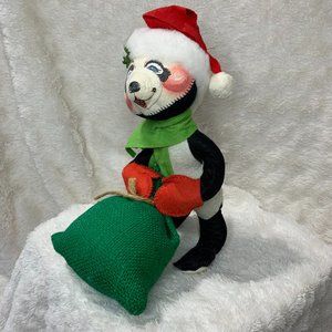 🎁 Vintage 1984 Annalee Christmas Panda Bear with Mittens and Toy Bag